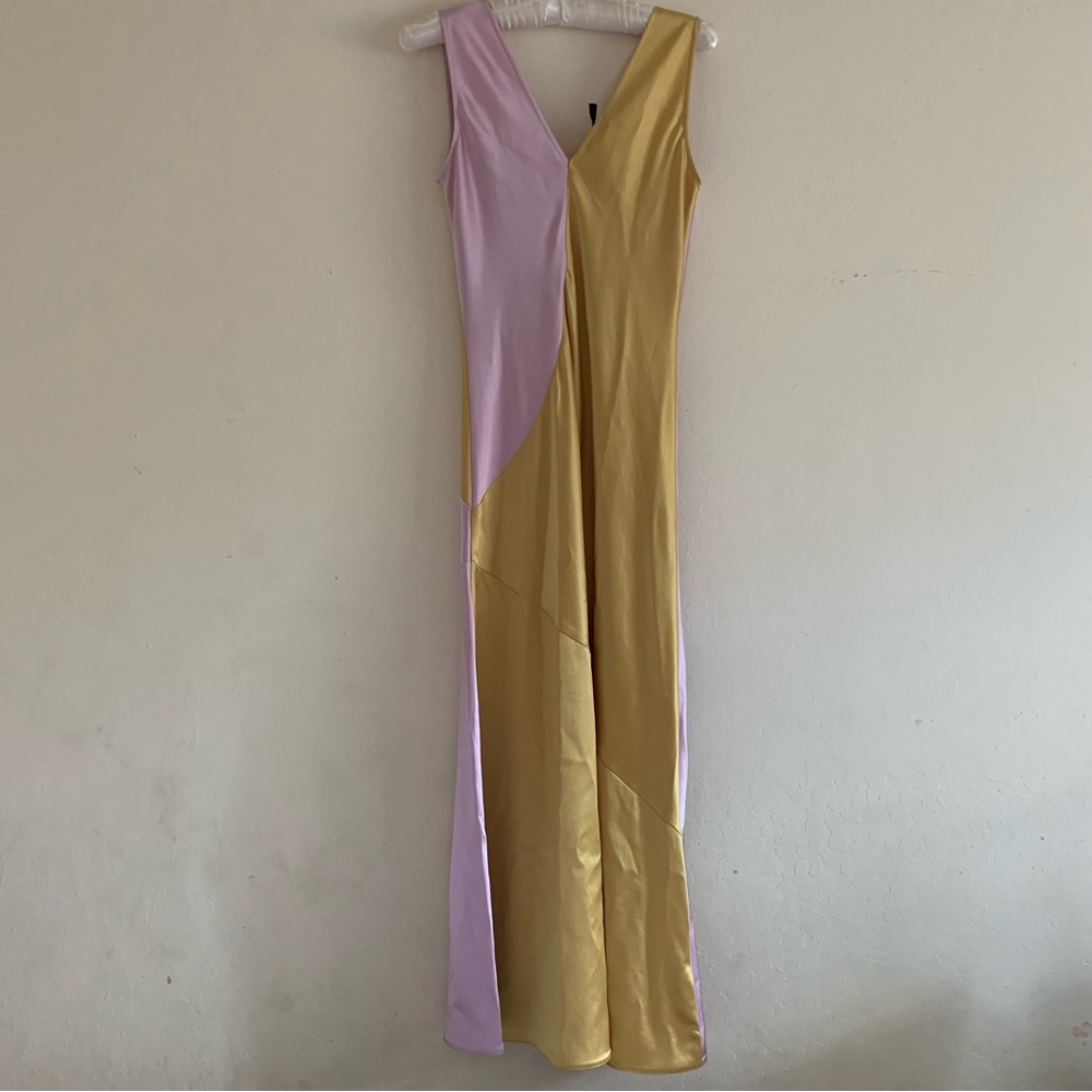 NWT Pinko Minestra Two Tone Pink and Gold Asymmetrical Dress size 6 - Picture 10 of 12